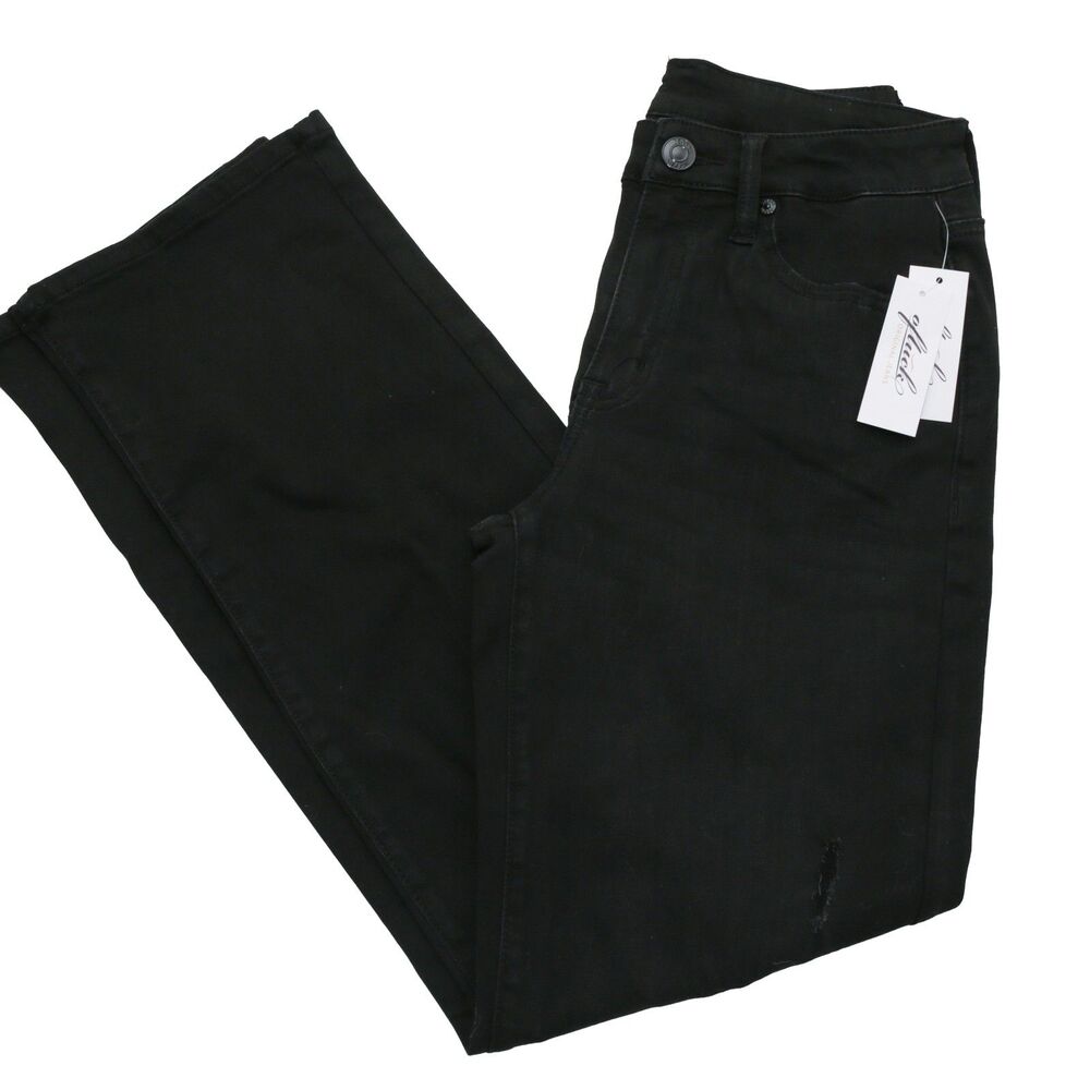Of Luck Size‎ R-2 Women's Black Distressed Straight Leg Jeans Potady